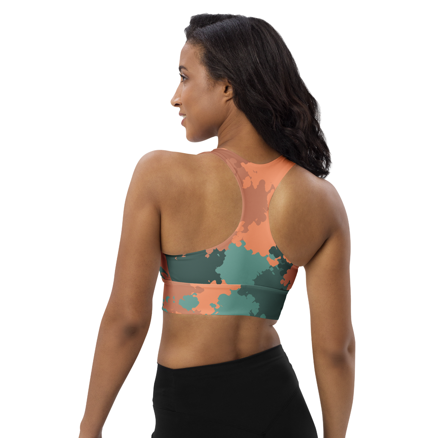 Michigan Upper Peninsula Longline Sports Bra (w/ UP USA Flag) | Copper Green