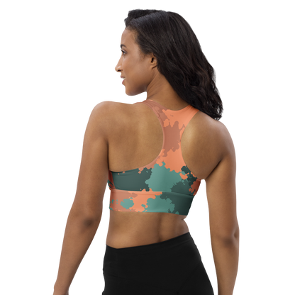 Michigan Upper Peninsula Longline Sports Bra (w/ UP USA Flag) | Copper Green