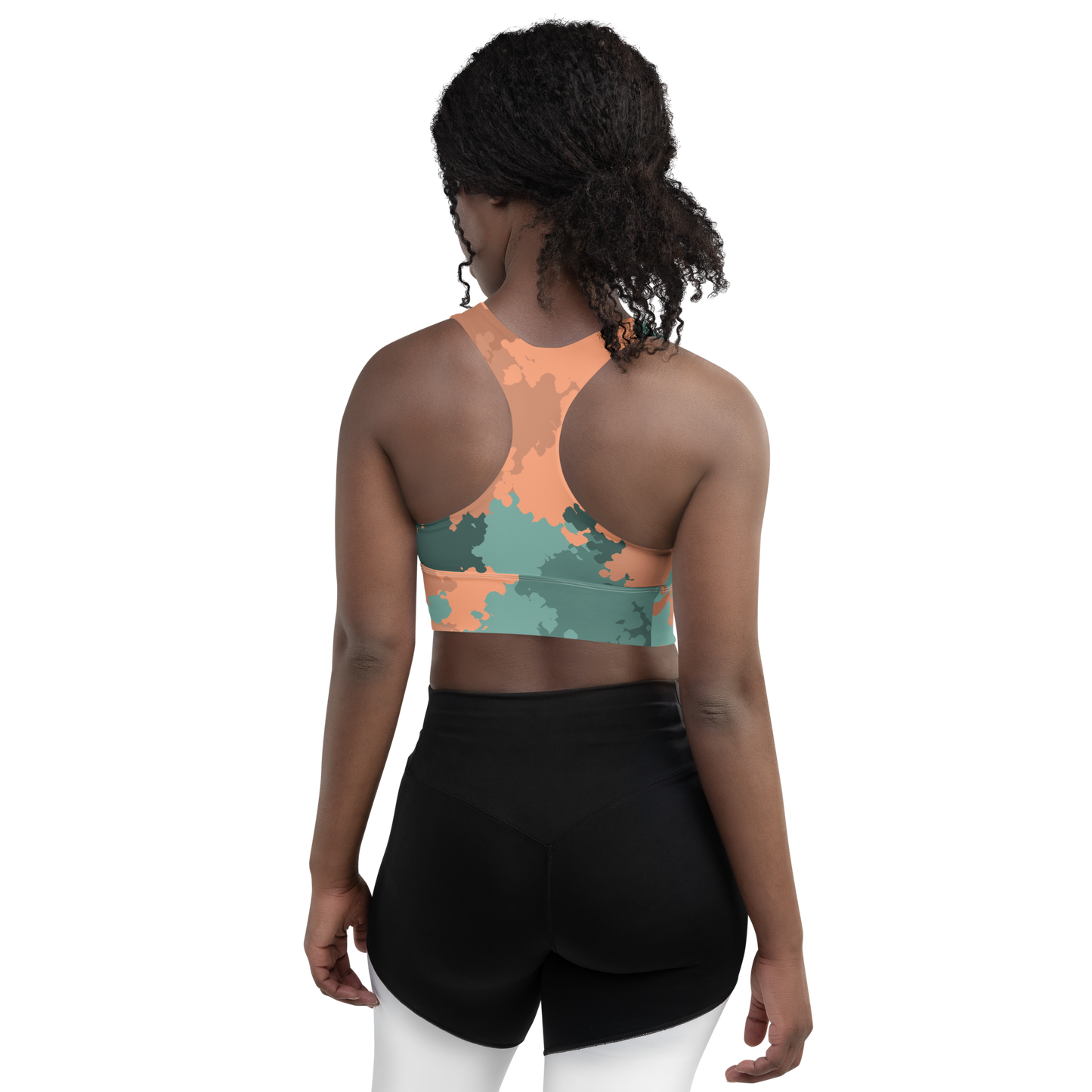 Michigan Upper Peninsula Longline Sports Bra (w/ UP USA Flag) | Copper Green