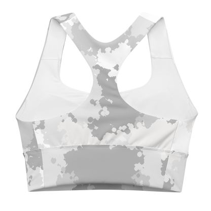 Michigan Upper Peninsula Longline Sports Bra (w/ UP USA Flag) | Snow Camo