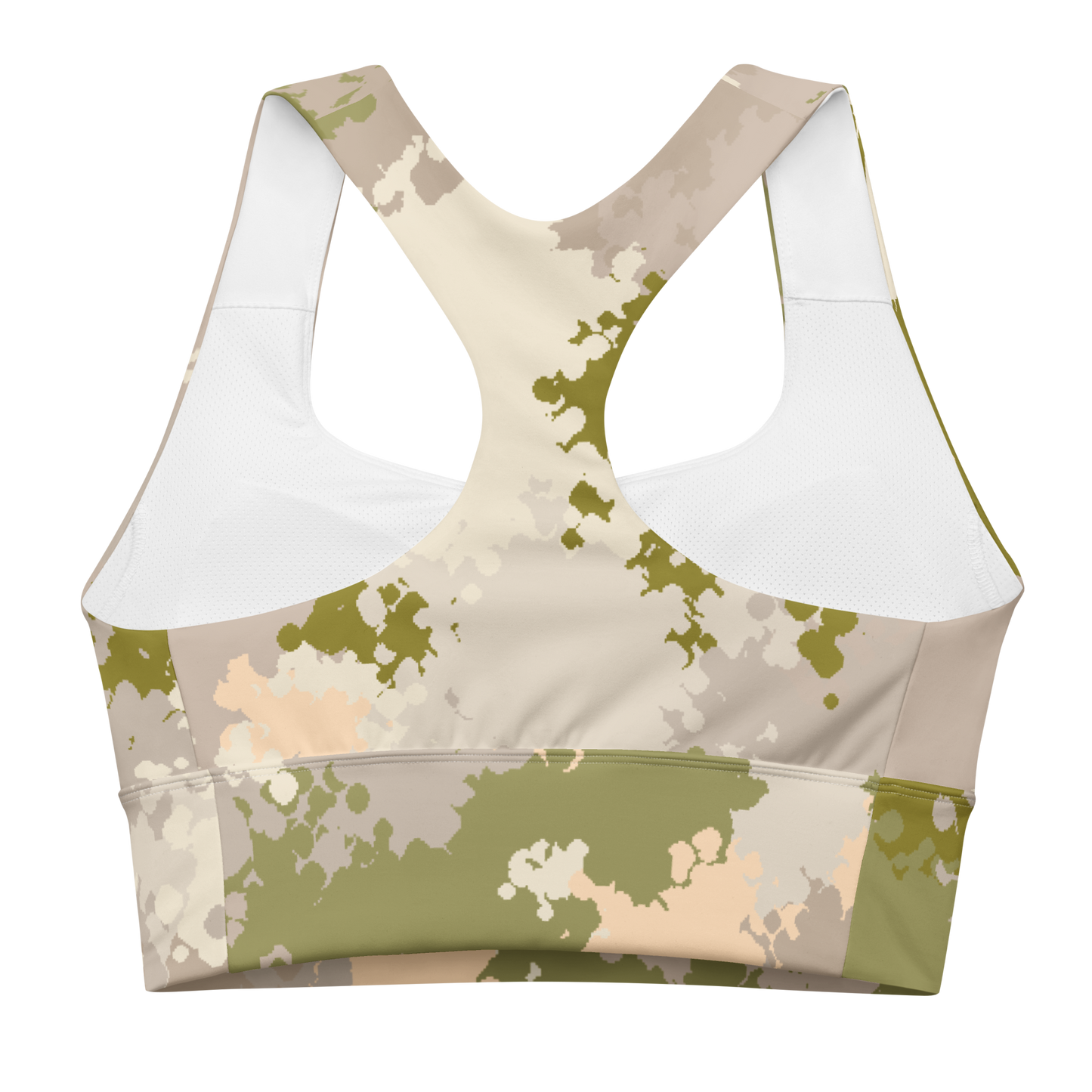 Michigan Upper Peninsula Longline Sports Bra (w/ UP USA Flag) | Rosy Mound Camo