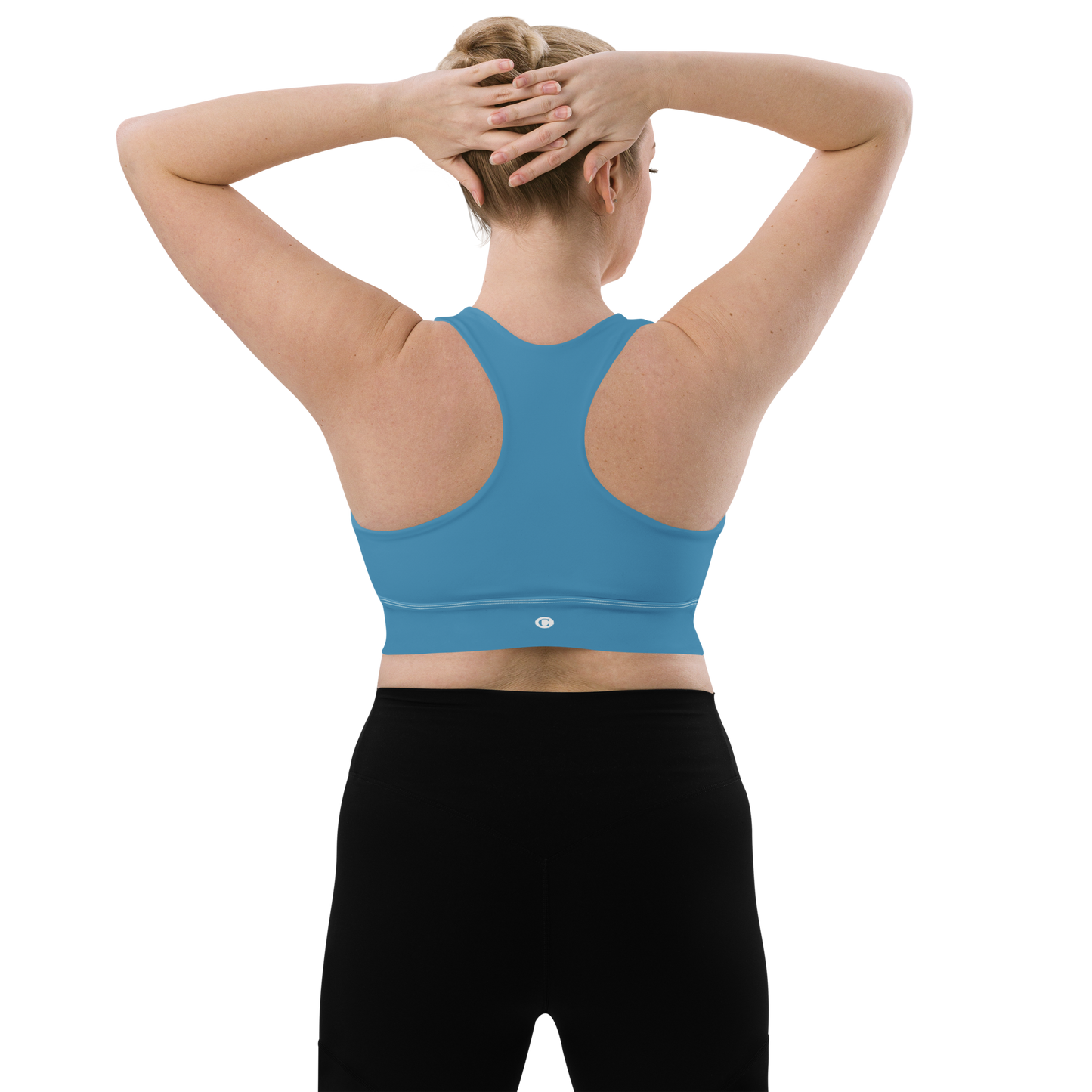 Michigan Upper Peninsula Longline Sports Bra (w/ UP Outline) | Lake Michigan Blue