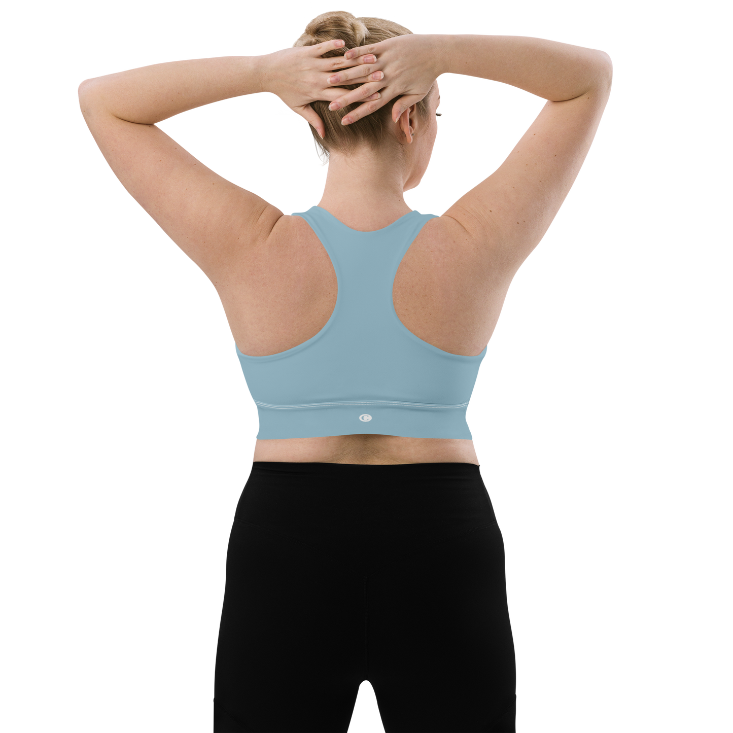 Michigan Upper Peninsula Longline Sports Bra (w/ UP Outline) | Opal Blue