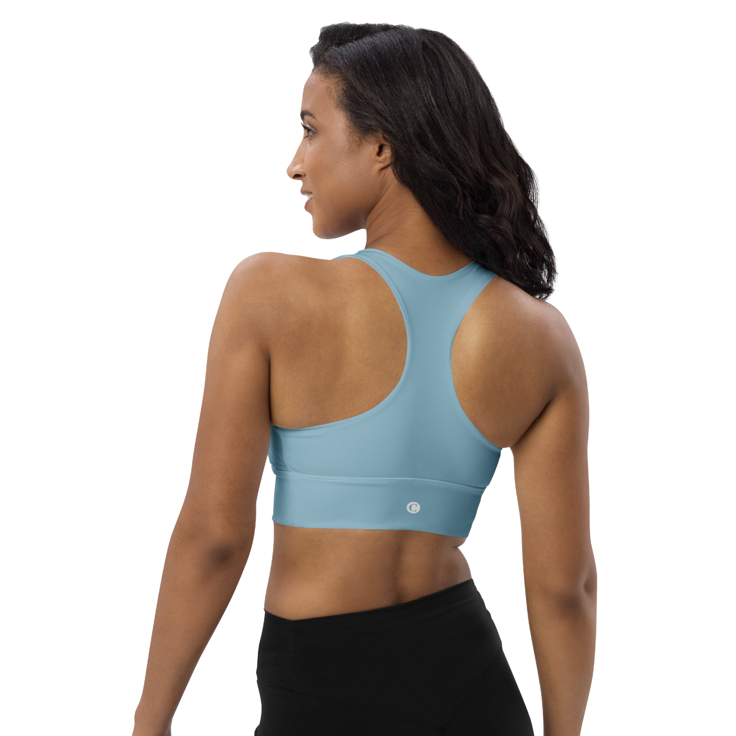 Michigan Upper Peninsula Longline Sports Bra (w/ UP Outline) | Opal Blue