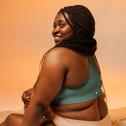 Michigan Upper Peninsula Longline Sports Bra (w/ UP Outline) | Copper Green