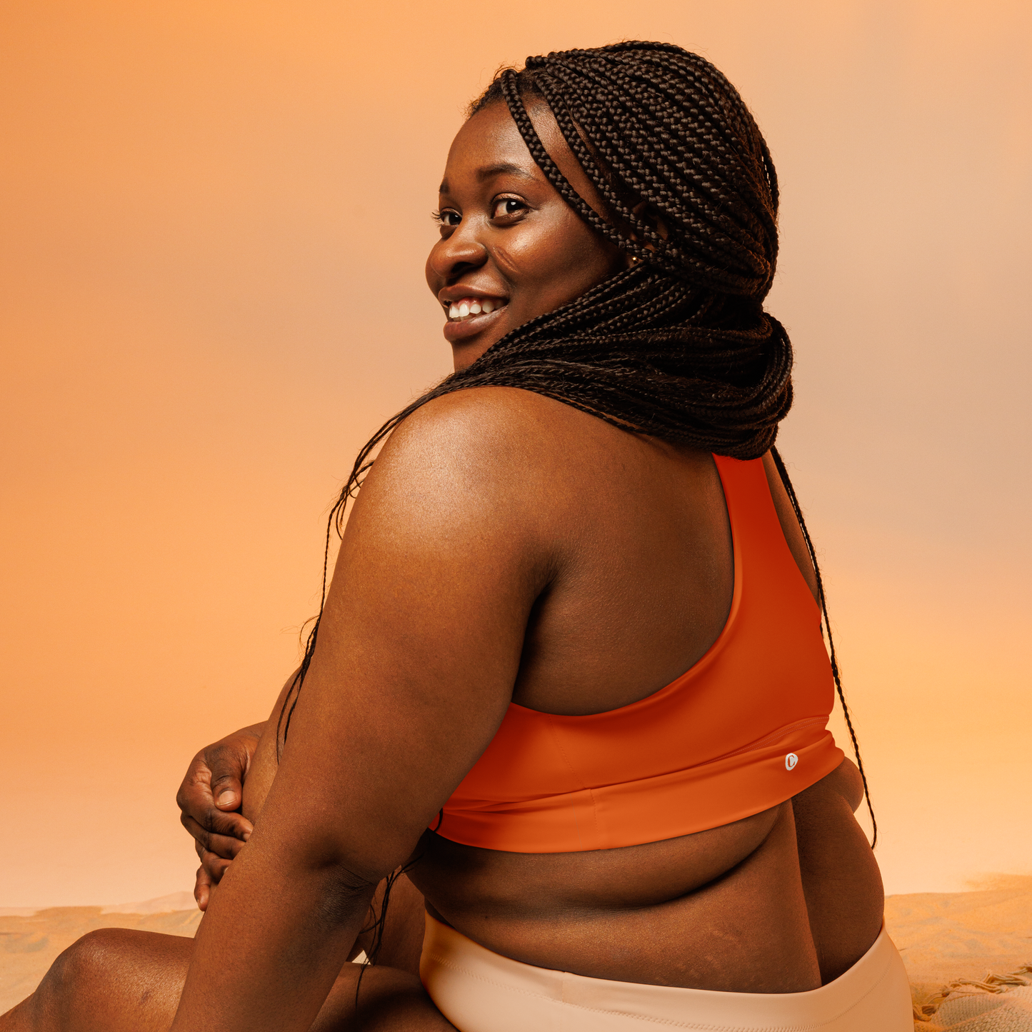 Michigan Upper Peninsula Longline Sports Bra (w/ UP Outline) | Maple Leaf Orange