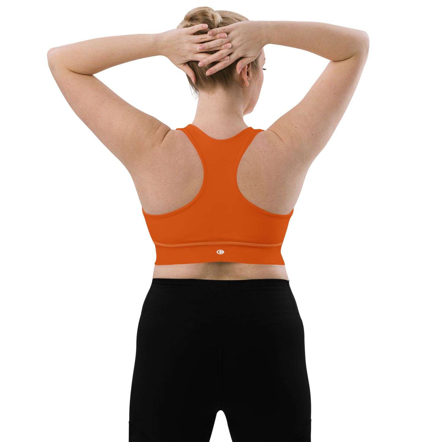 Michigan Upper Peninsula Longline Sports Bra (w/ UP Outline) | Maple Leaf Orange