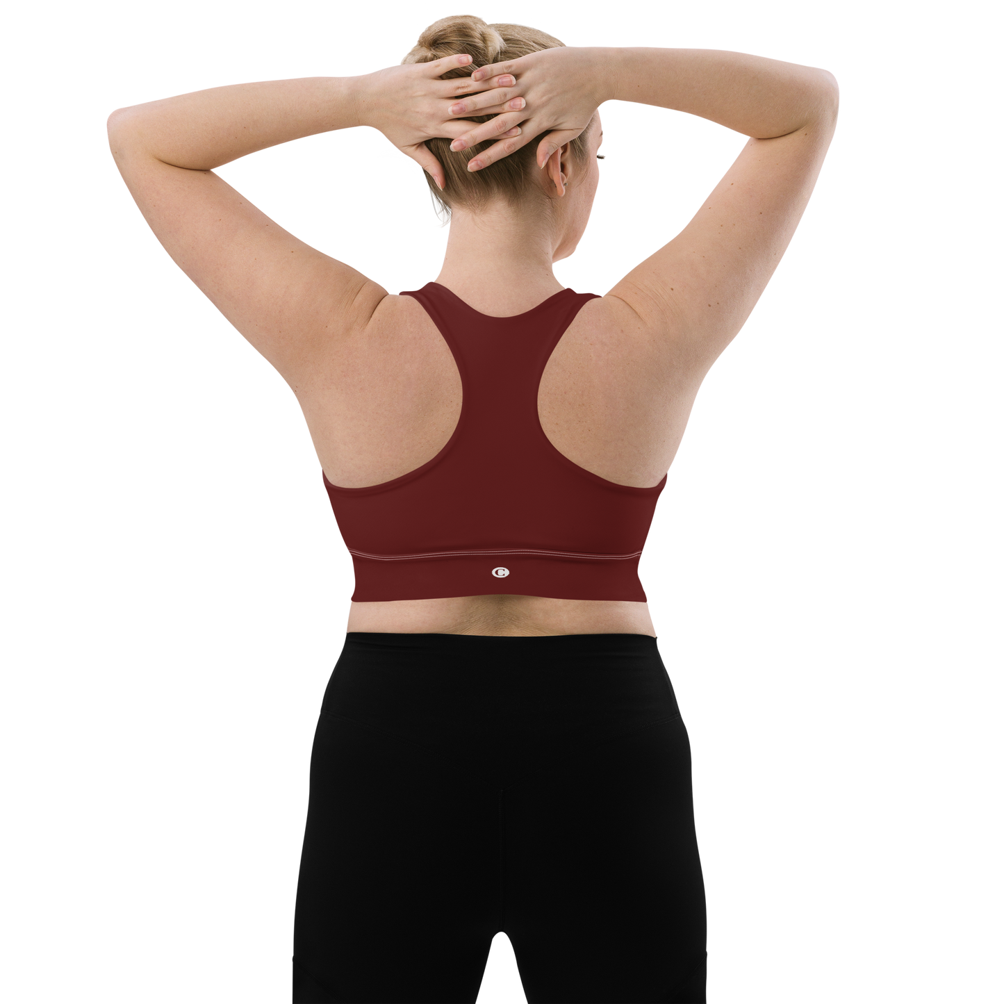 Michigan Upper Peninsula Longline Sports Bra (w/ UP Outline) | Cherrywood Color