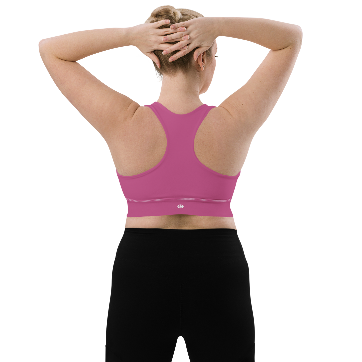 Michigan Upper Peninsula Longline Sports Bra (w/ UP Outline) | Apple Blossom Pink