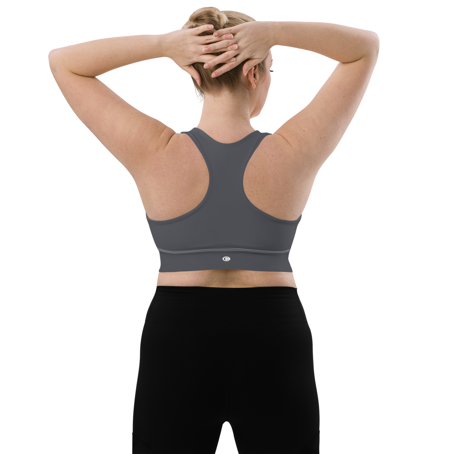 Michigan Upper Peninsula Longline Sports Bra (w/ UP Outline) | Iron Ore Grey