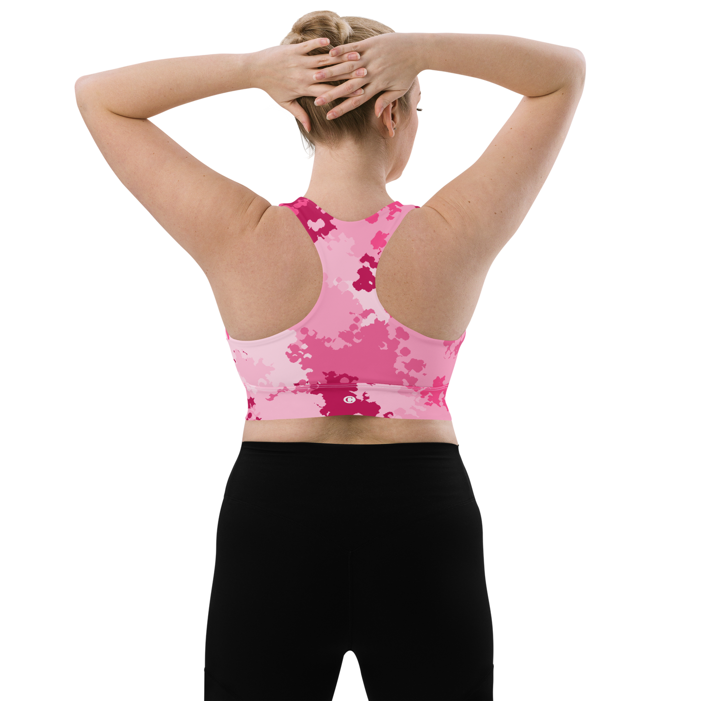 Michigan Upper Peninsula Longline Sports Bra (w/ UP Outline) | Pink Camo