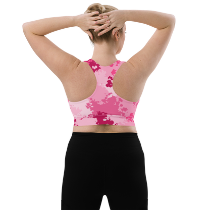 Michigan Upper Peninsula Longline Sports Bra (w/ UP Outline) | Pink Camo