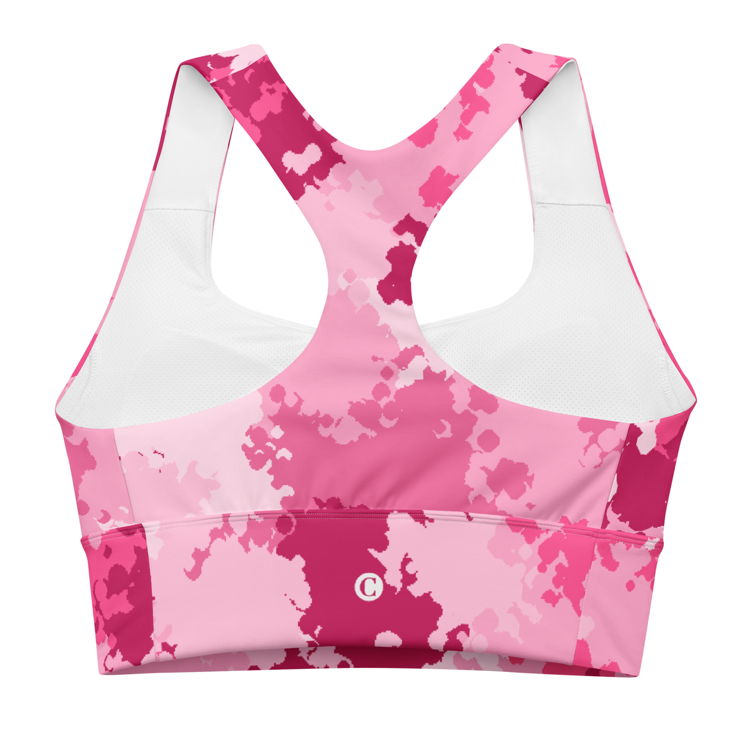 Michigan Upper Peninsula Longline Sports Bra (w/ UP Outline) | Pink Camo