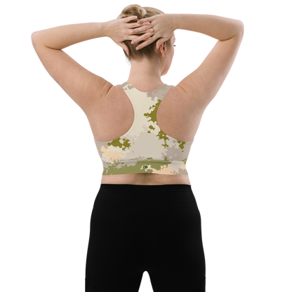 Michigan Upper Peninsula Longline Sports Bra (w/ UP Outline) | Rosy Mound Camo