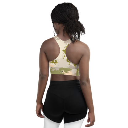 Michigan Upper Peninsula Longline Sports Bra (w/ UP Outline) | Rosy Mound Camo