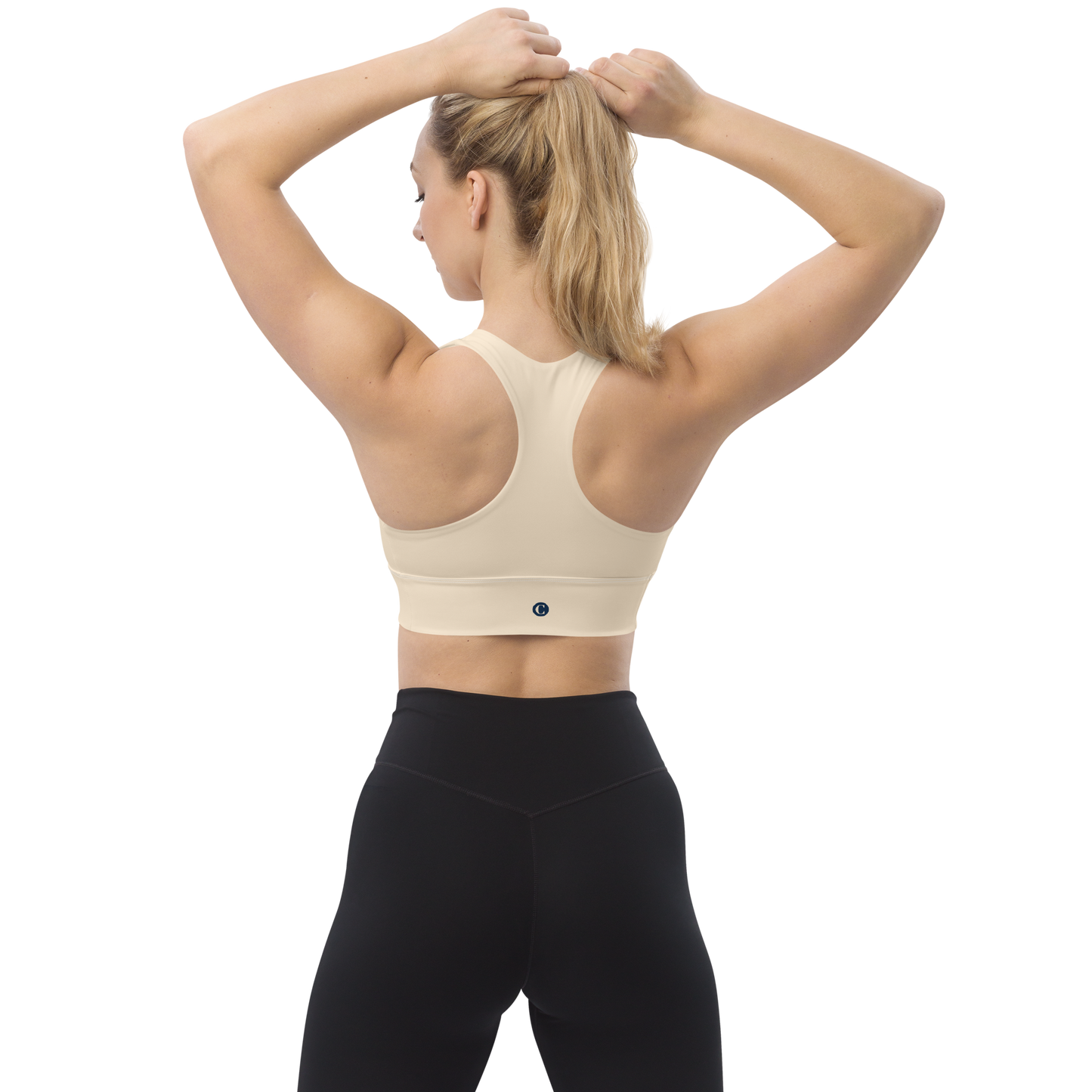 Michigan Upper Peninsula Longline Sports Bra (w/ UP Outline) | Champagne White