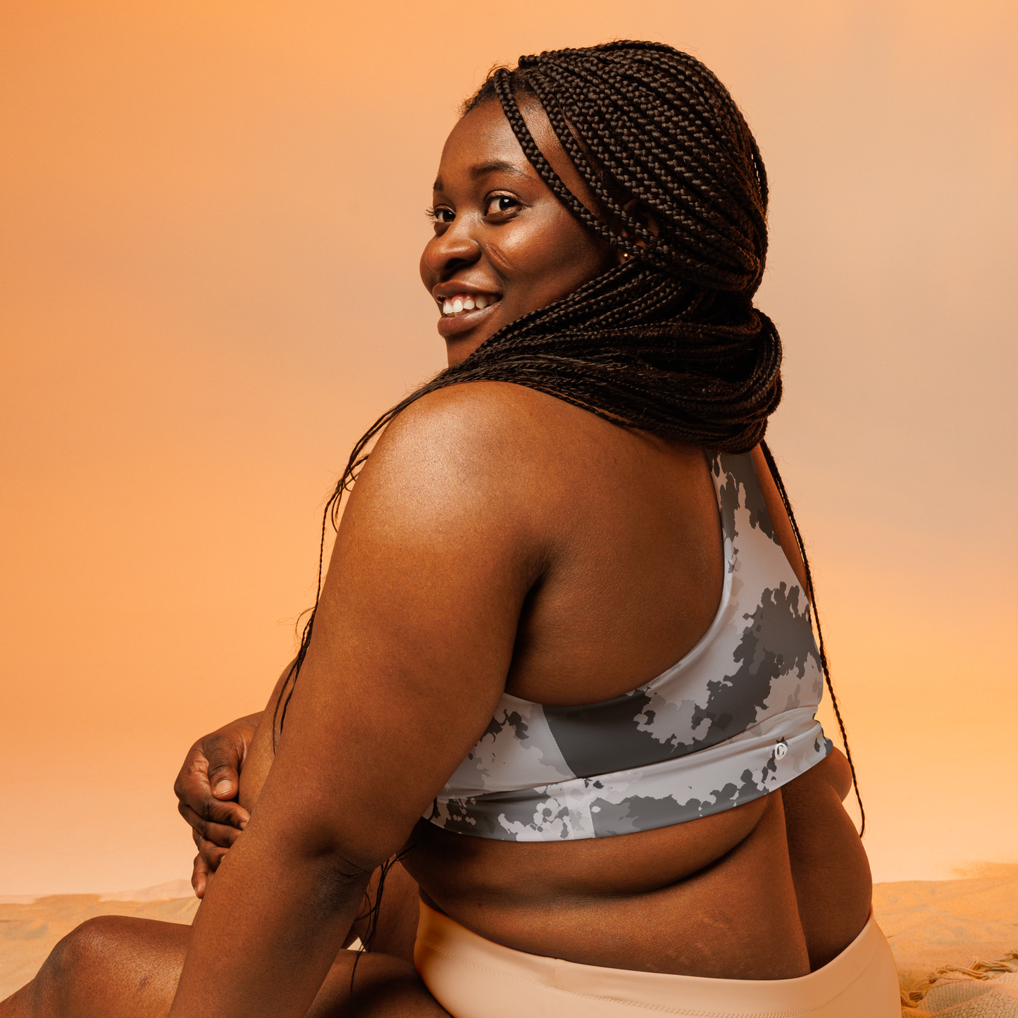 Michigan Upper Peninsula Longline Sports Bra (w/ UP Outline) | Iron Ore Grey