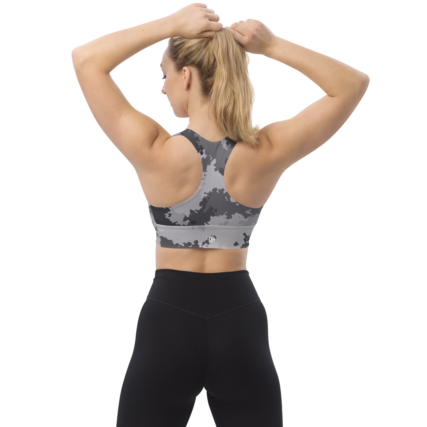 Michigan Upper Peninsula Longline Sports Bra (w/ UP Outline) | Iron Ore Grey