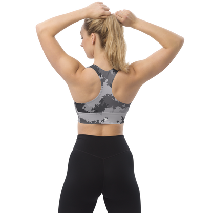 Michigan Upper Peninsula Longline Sports Bra (w/ UP Outline) | Iron Ore Grey