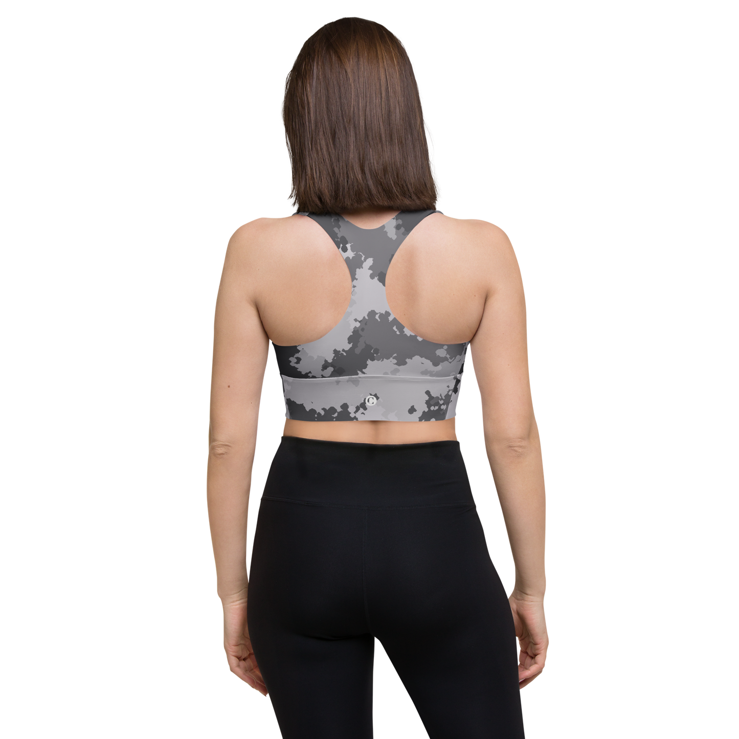 Michigan Upper Peninsula Longline Sports Bra (w/ UP Outline) | Iron Ore Grey