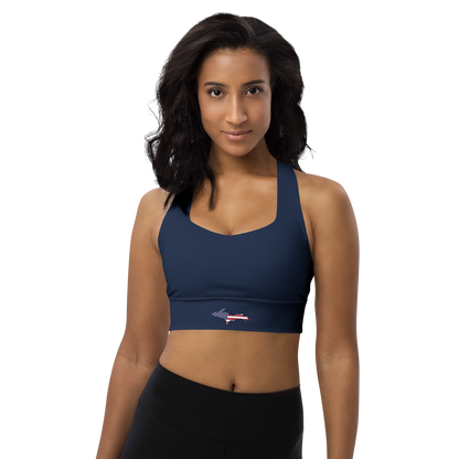 Michigan Upper Peninsula Longline Sports Bra (w/ UP USA Flag Outline) | Navy