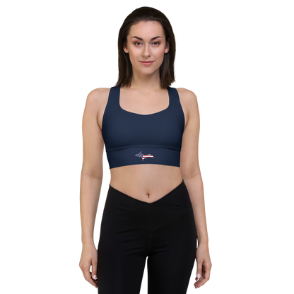 Michigan Upper Peninsula Longline Sports Bra (w/ UP USA Flag Outline) | Navy