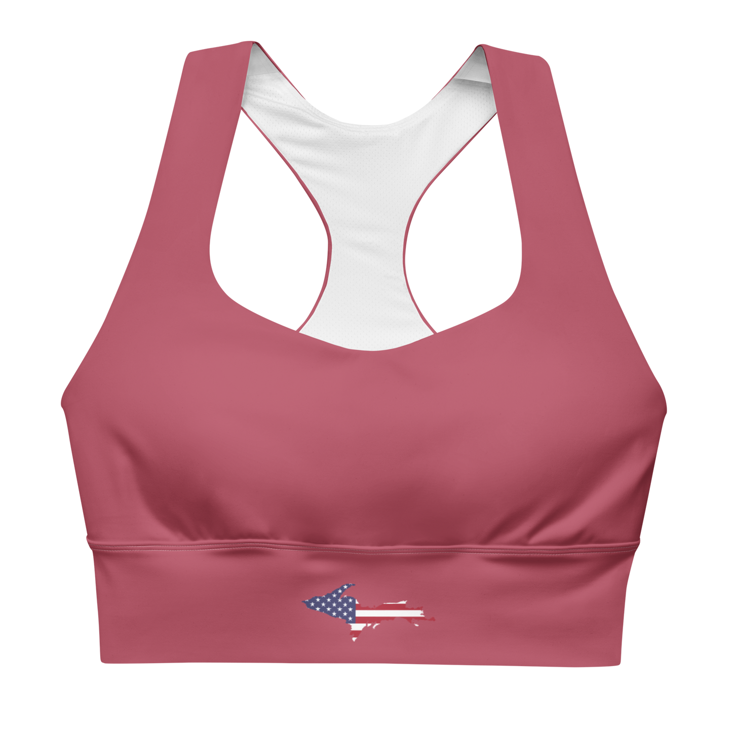 Michigan Upper Peninsula Longline Sports Bra (w/ UP USA Flag) | Popstar Pink