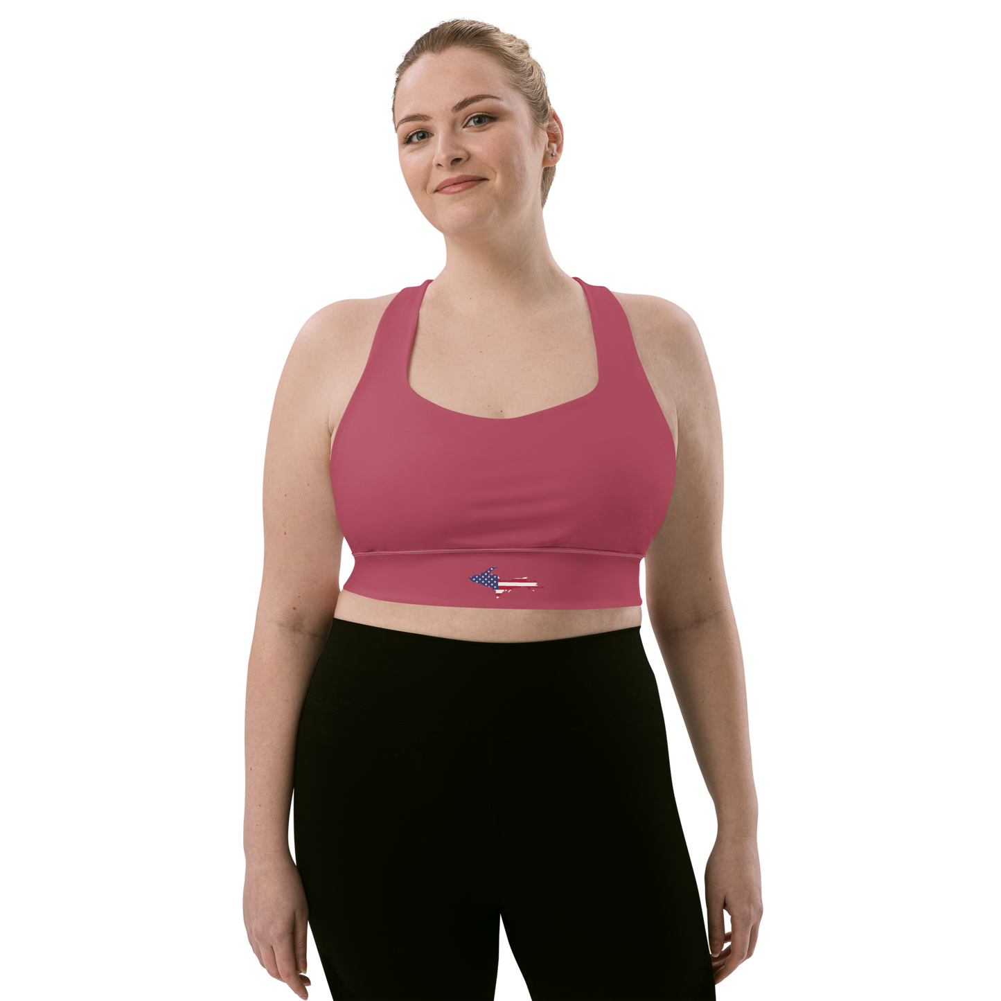 Michigan Upper Peninsula Longline Sports Bra (w/ UP USA Flag) | Popstar Pink