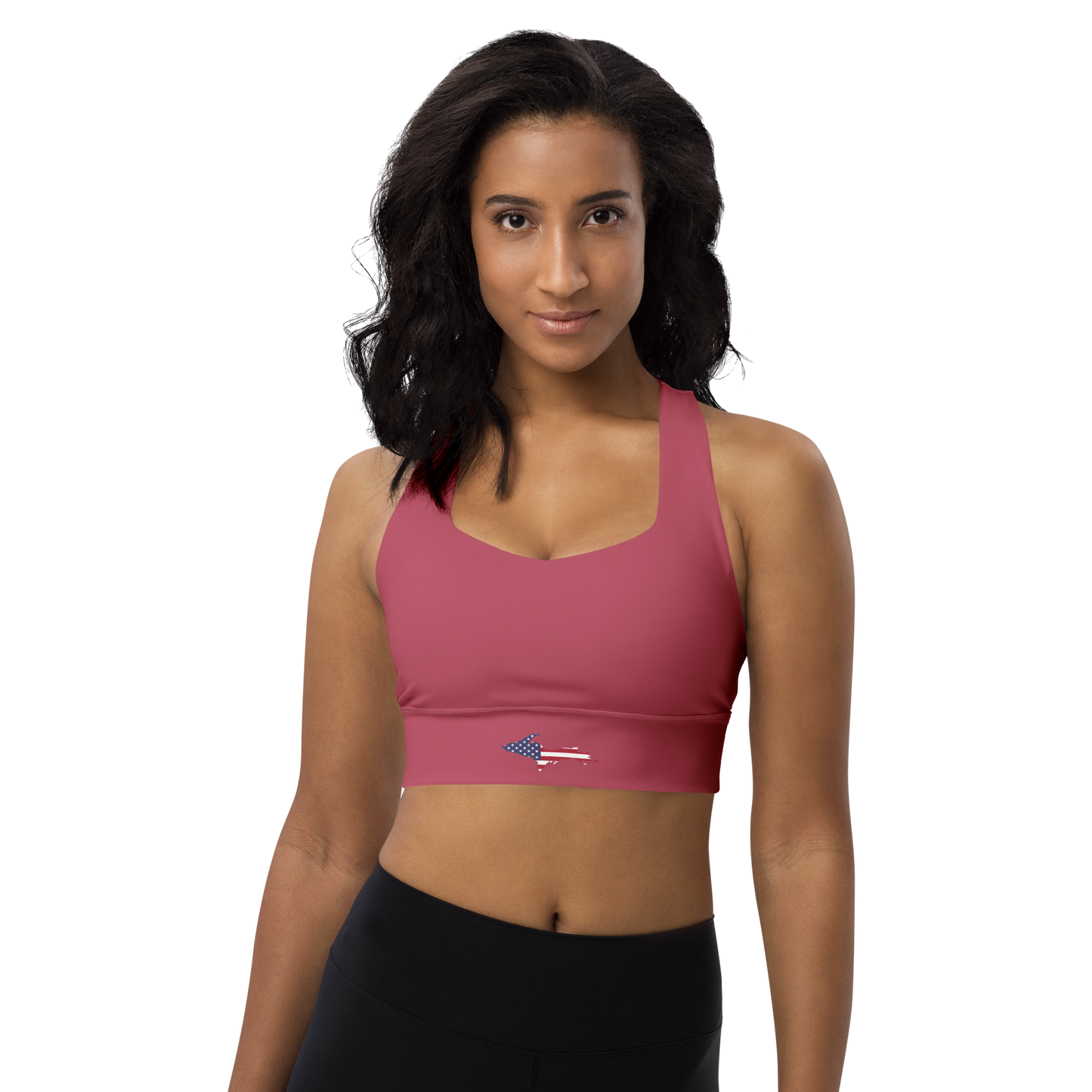 Michigan Upper Peninsula Longline Sports Bra (w/ UP USA Flag) | Popstar Pink