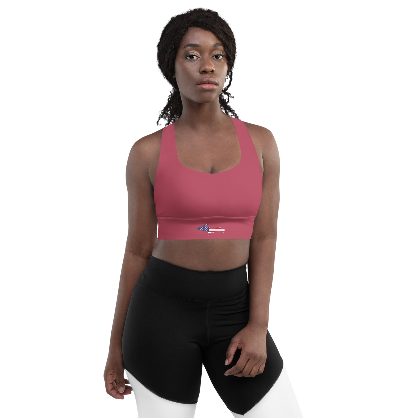 Michigan Upper Peninsula Longline Sports Bra (w/ UP USA Flag) | Popstar Pink