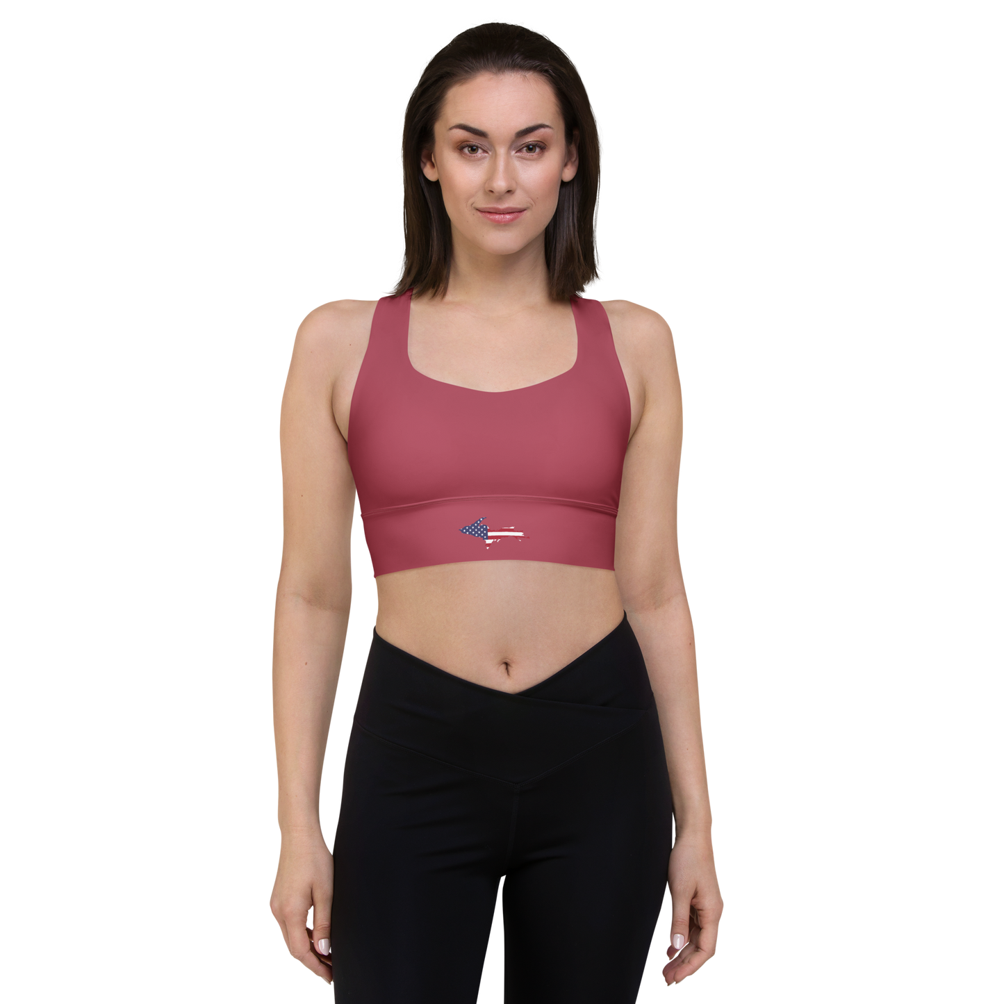 Michigan Upper Peninsula Longline Sports Bra (w/ UP USA Flag) | Popstar Pink