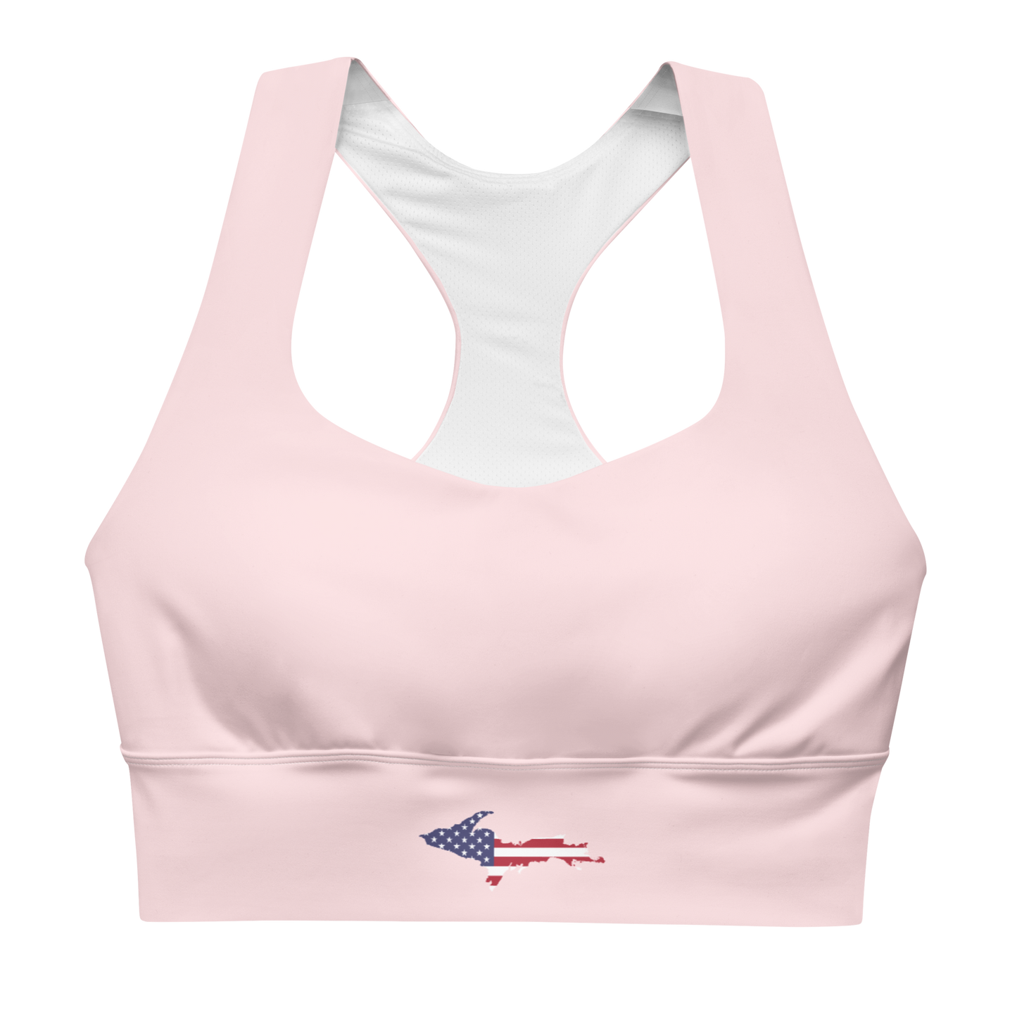 Michigan Upper Peninsula Longline Sports Bra (w/ UP USA Flag) | Pale Pink