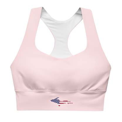 Michigan Upper Peninsula Longline Sports Bra (w/ UP USA Flag) | Pale Pink