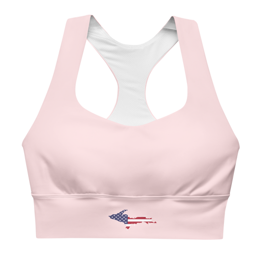 Michigan Upper Peninsula Longline Sports Bra (w/ UP USA Flag) | Pale Pink