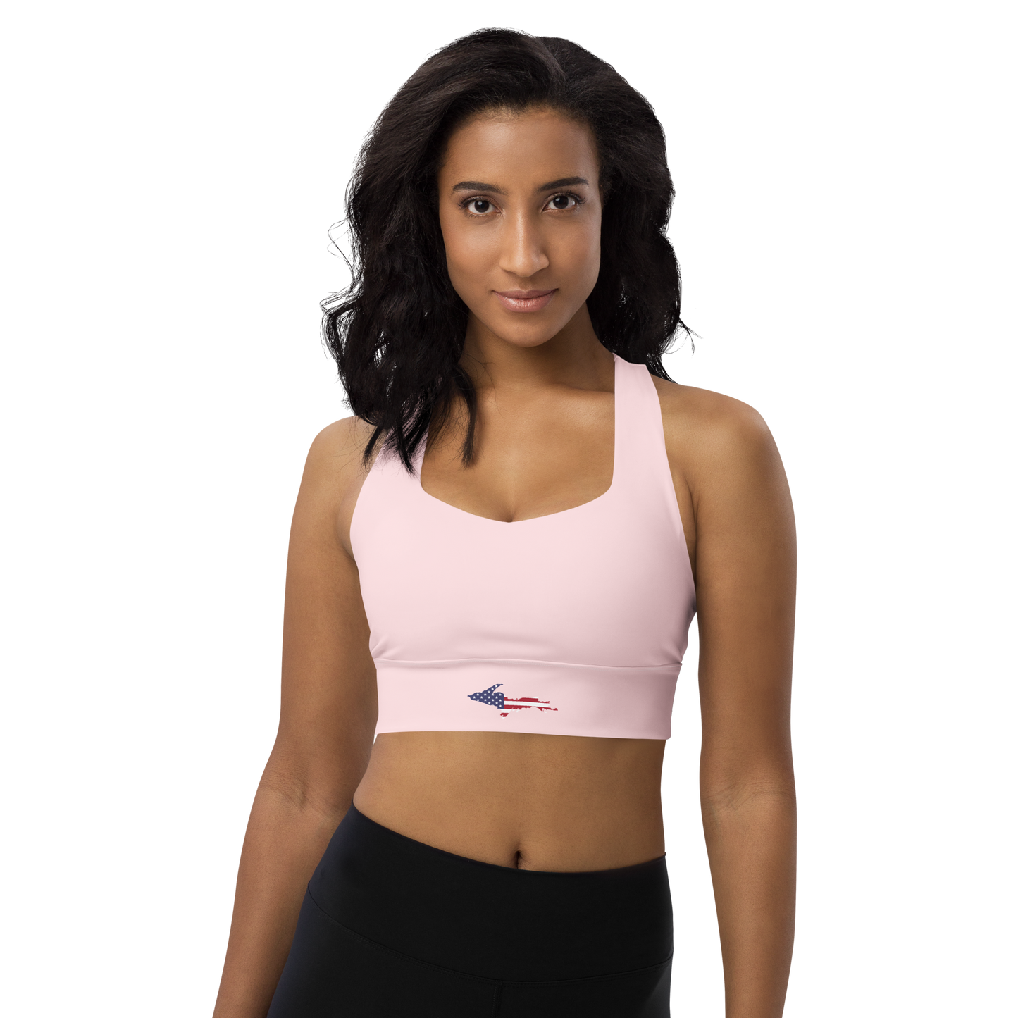 Michigan Upper Peninsula Longline Sports Bra (w/ UP USA Flag) | Pale Pink