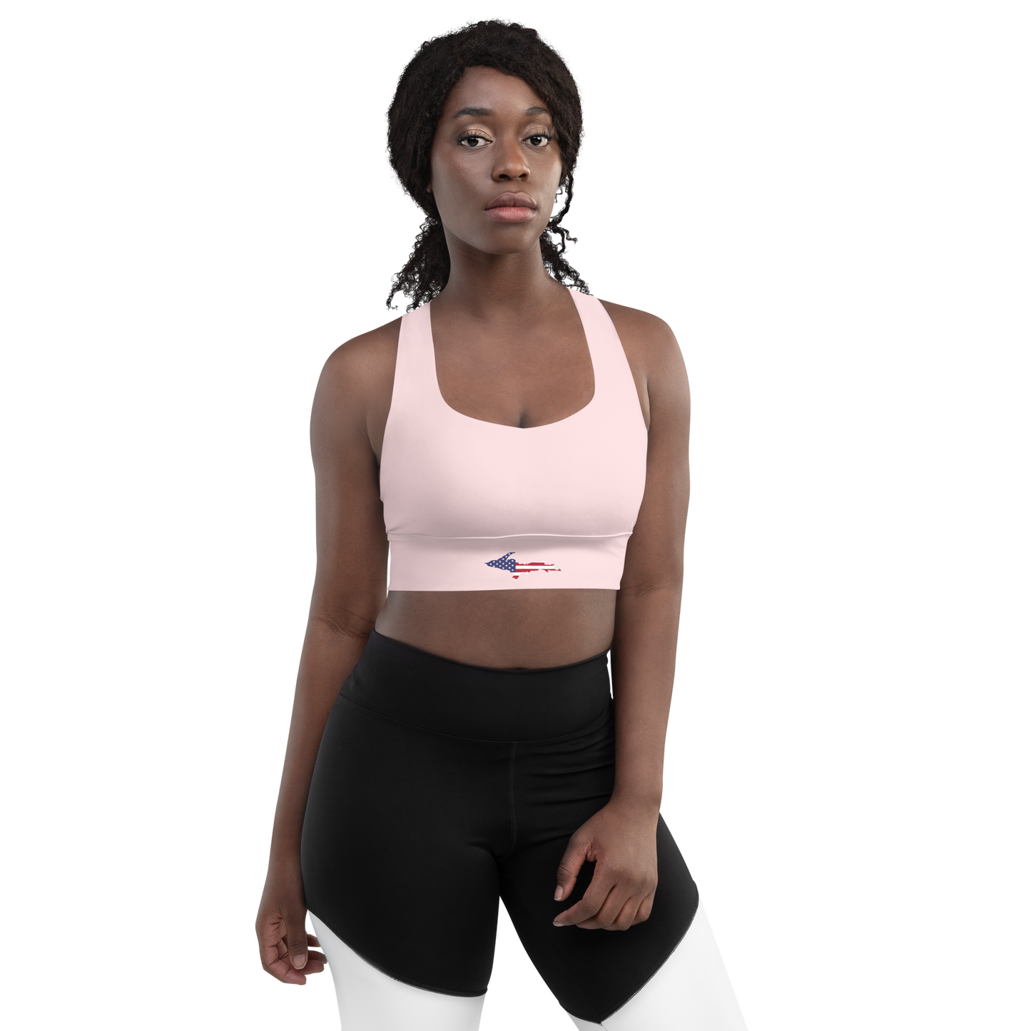 Michigan Upper Peninsula Longline Sports Bra (w/ UP USA Flag) | Pale Pink