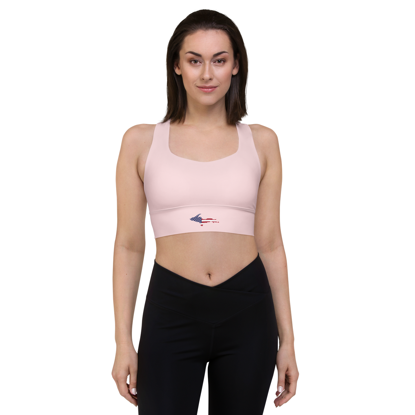 Michigan Upper Peninsula Longline Sports Bra (w/ UP USA Flag) | Pale Pink