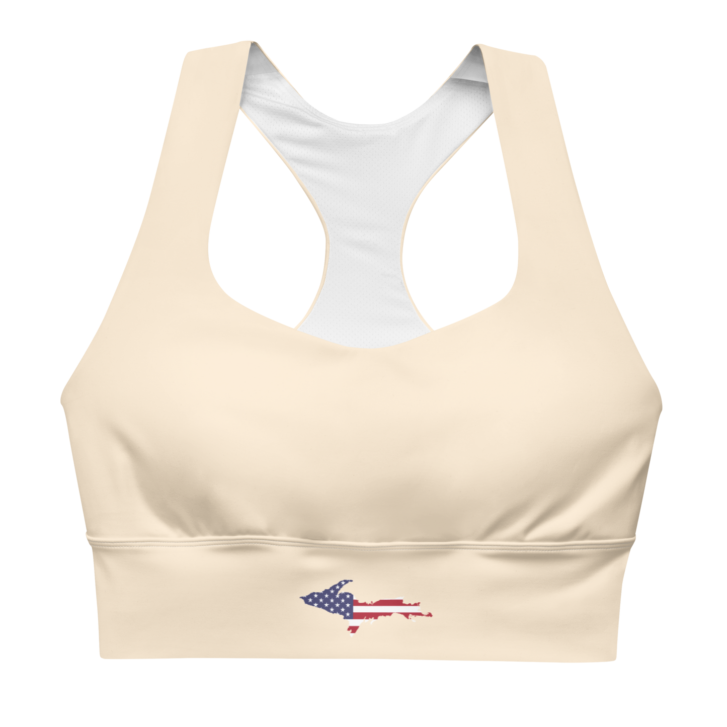 Michigan Upper Peninsula Longline Sports Bra (w/ UP USA Flag) | Champagne White