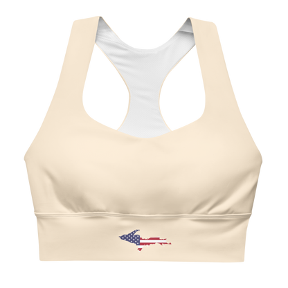 Michigan Upper Peninsula Longline Sports Bra (w/ UP USA Flag) | Champagne White