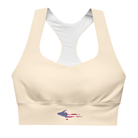 Michigan Upper Peninsula Longline Sports Bra (w/ UP USA Flag) | Champagne White