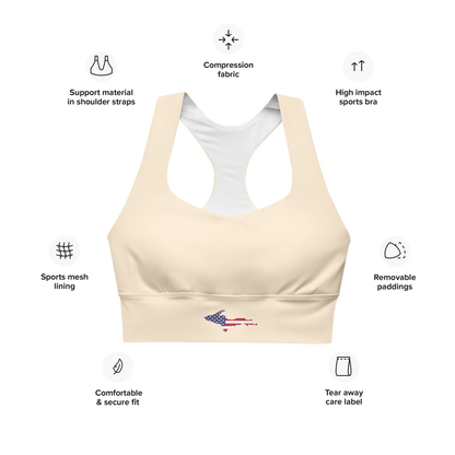 Michigan Upper Peninsula Longline Sports Bra (w/ UP USA Flag) | Champagne White