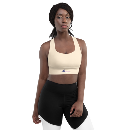 Michigan Upper Peninsula Longline Sports Bra (w/ UP USA Flag) | Champagne White