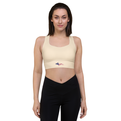 Michigan Upper Peninsula Longline Sports Bra (w/ UP USA Flag) | Champagne White