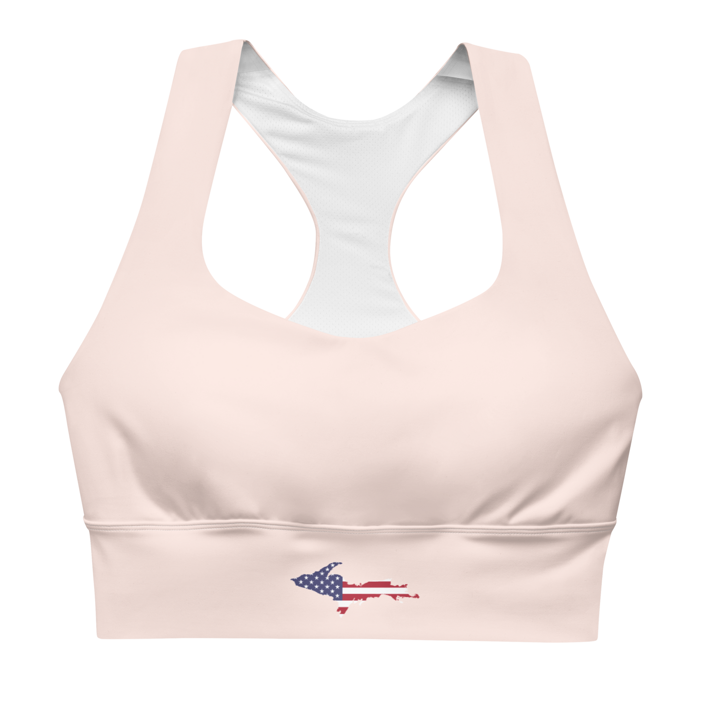 Michigan Upper Peninsula Longline Sports Bra (w/ UP USA Flag) | Champagne Pink