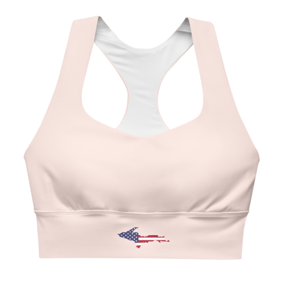 Michigan Upper Peninsula Longline Sports Bra (w/ UP USA Flag) | Champagne Pink