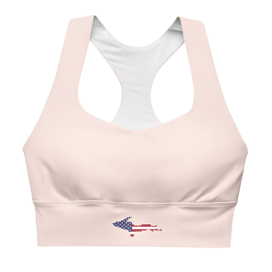 Michigan Upper Peninsula Longline Sports Bra (w/ UP USA Flag) | Champagne Pink