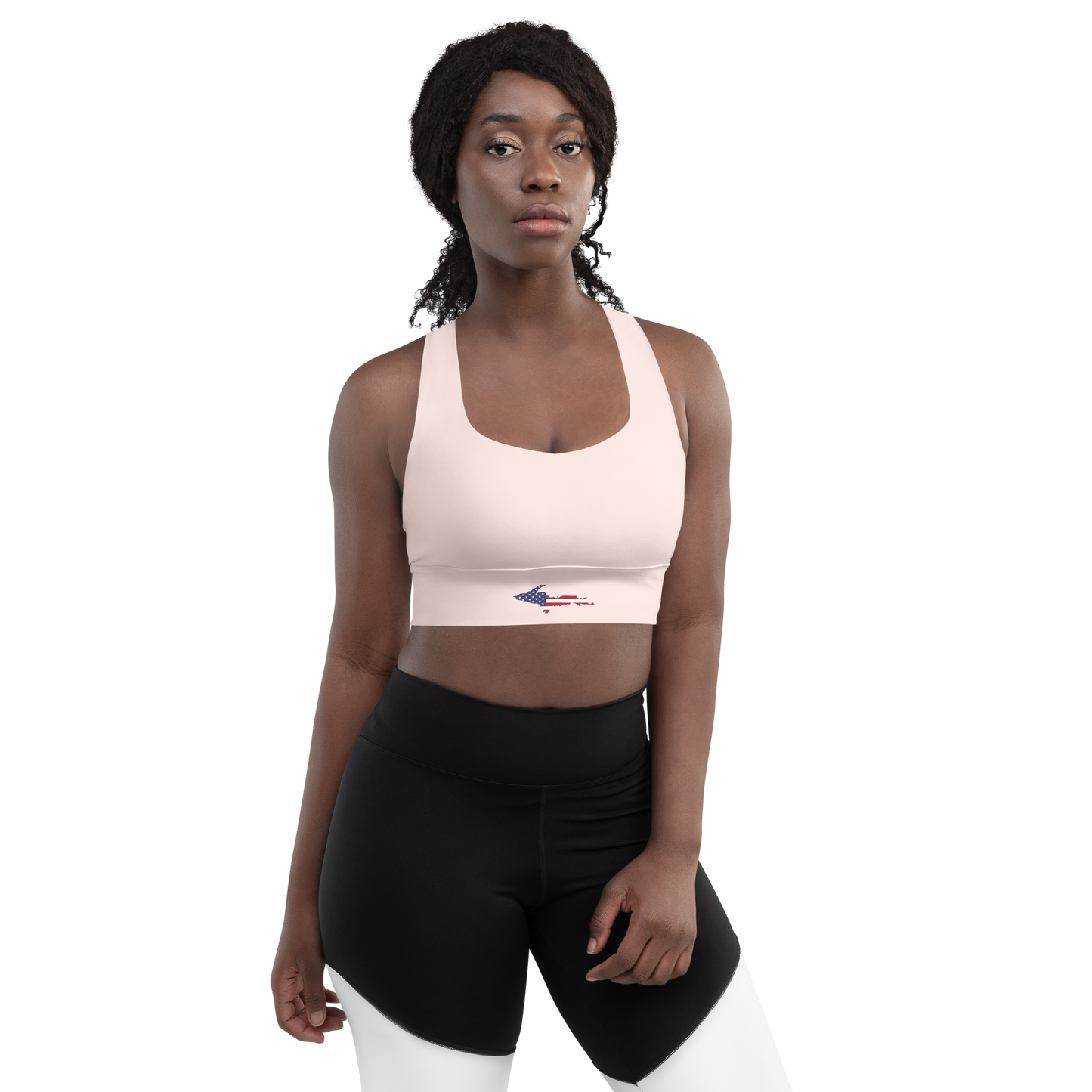 Michigan Upper Peninsula Longline Sports Bra (w/ UP USA Flag) | Champagne Pink