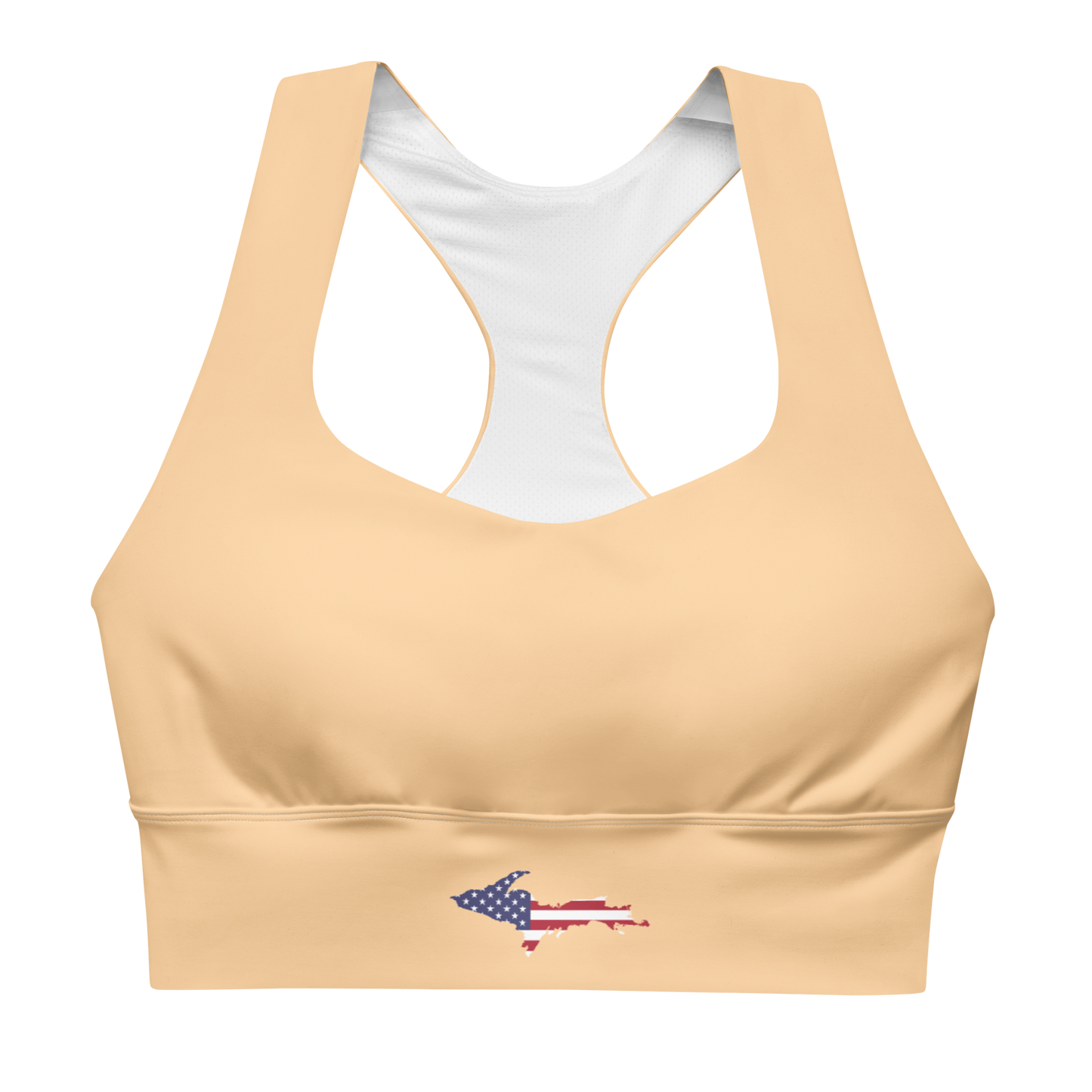 Michigan Upper Peninsula Longline Sports Bra (w/ UP USA Flag) | Pale Apricot