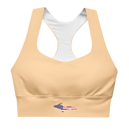 Michigan Upper Peninsula Longline Sports Bra (w/ UP USA Flag) | Pale Apricot