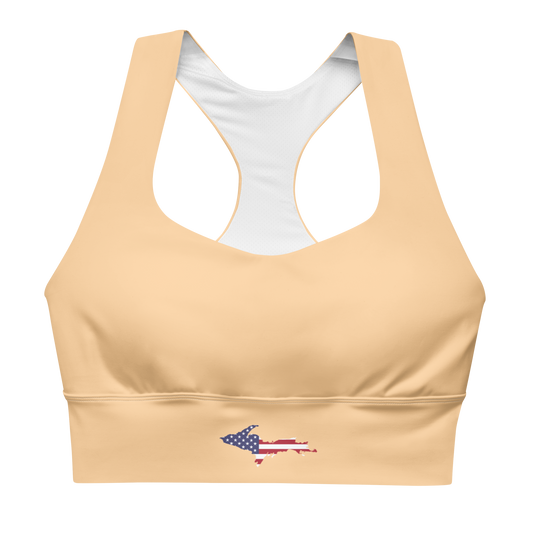 Michigan Upper Peninsula Longline Sports Bra (w/ UP USA Flag) | Pale Apricot